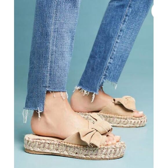 J/Slides 'Ritsy' Women's 10 Espadrille Suede Bow Slide Slip On Platform Sandal - Picture 1 of 11